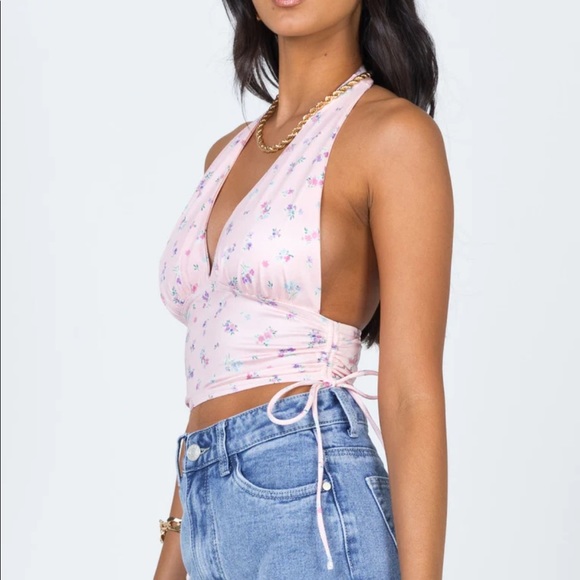 Nwot Princess Polly  Penelope Pink Floral Halter Top - Picture 9 of 10